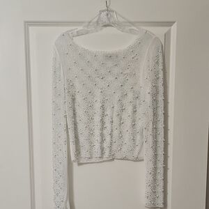 Cream Long Sleeve Crop Embellished Blouse